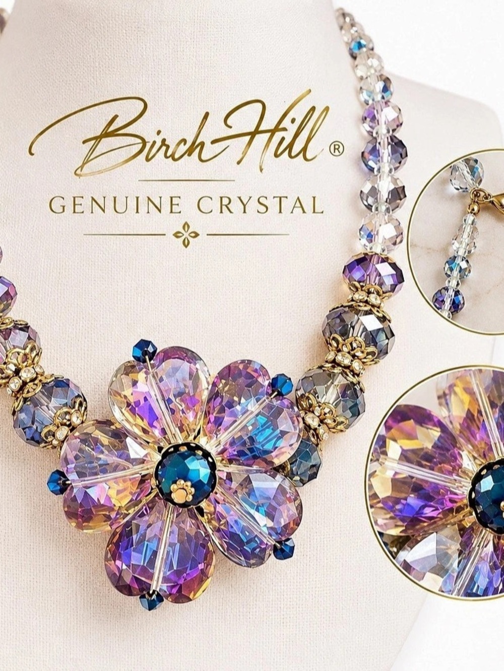 Birch Hill Genuine Crystal Flower Statement Necklace Crystal Flower Statement NW